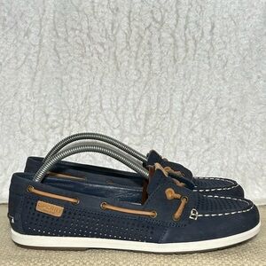 Sperry Womens Blue Perforated Leather SlipOn Casual Loafer Boat DeckShoes SZ 8.5